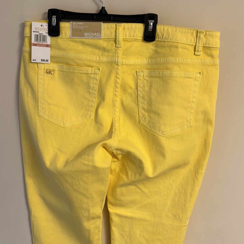 NWT Michael Kors Izzy Skinny Jeans Lemon Mid-Rise Cropped Zip Closure Size 12